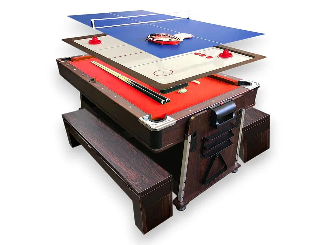 Table de Billard 7 pieds Multi-jeux rouge Air Hockey, Table de Tennis, Table – Stark avec Bancs