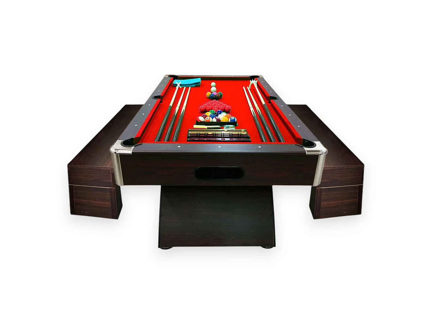 Table de Billard 8 Pieds moderne rouge avec bancs de rangement – Thanos