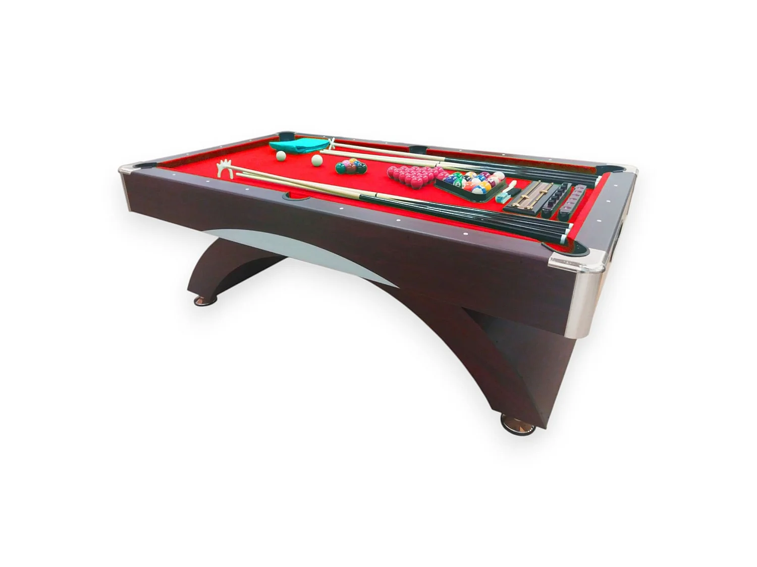 Modern 8 ft Red Pool Table with Storage Benches – Thanos