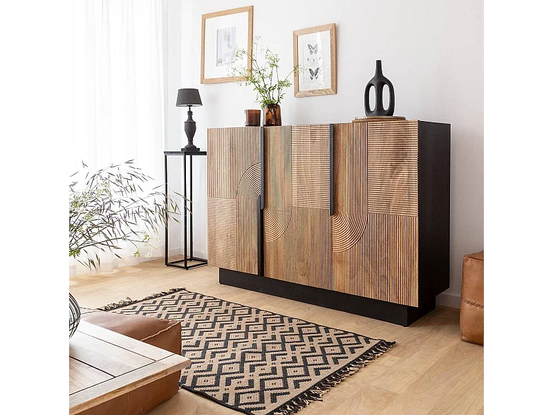 Buffet de madera de mango moderno con patas de metal negro