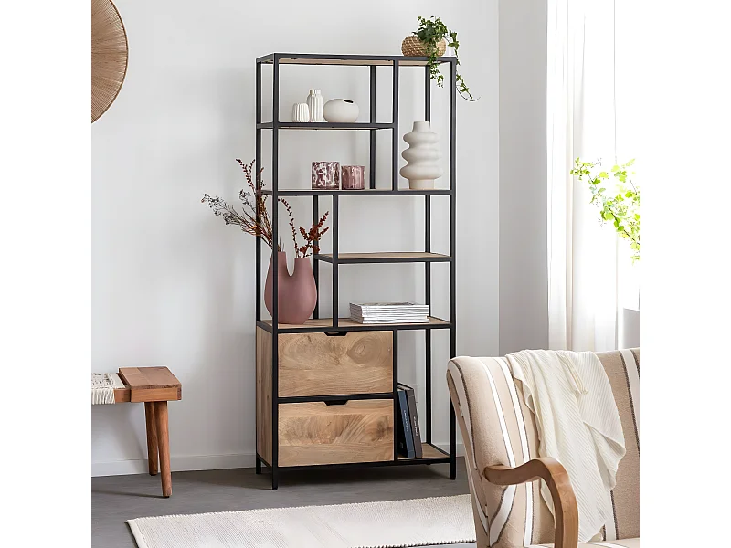 Etagère en bois de manguier et métal Maxence