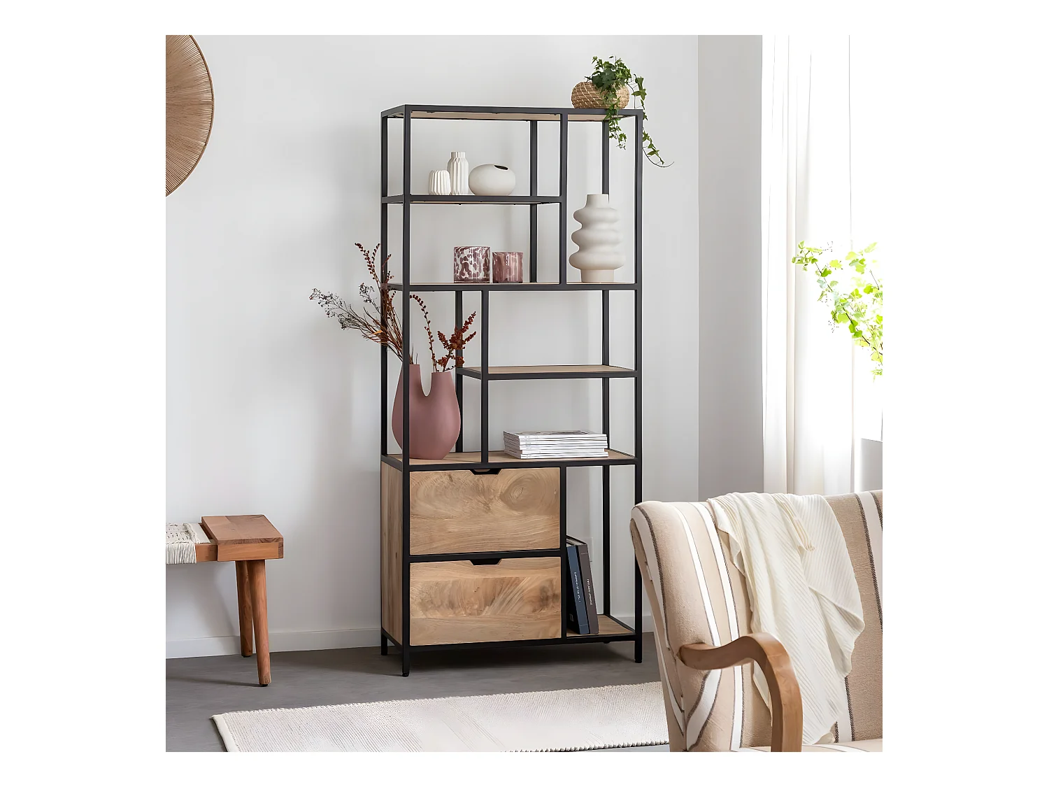 Etagère en bois de manguier et métal Maxence