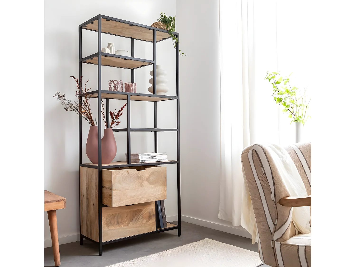 Etagère en bois de manguier et métal Maxence