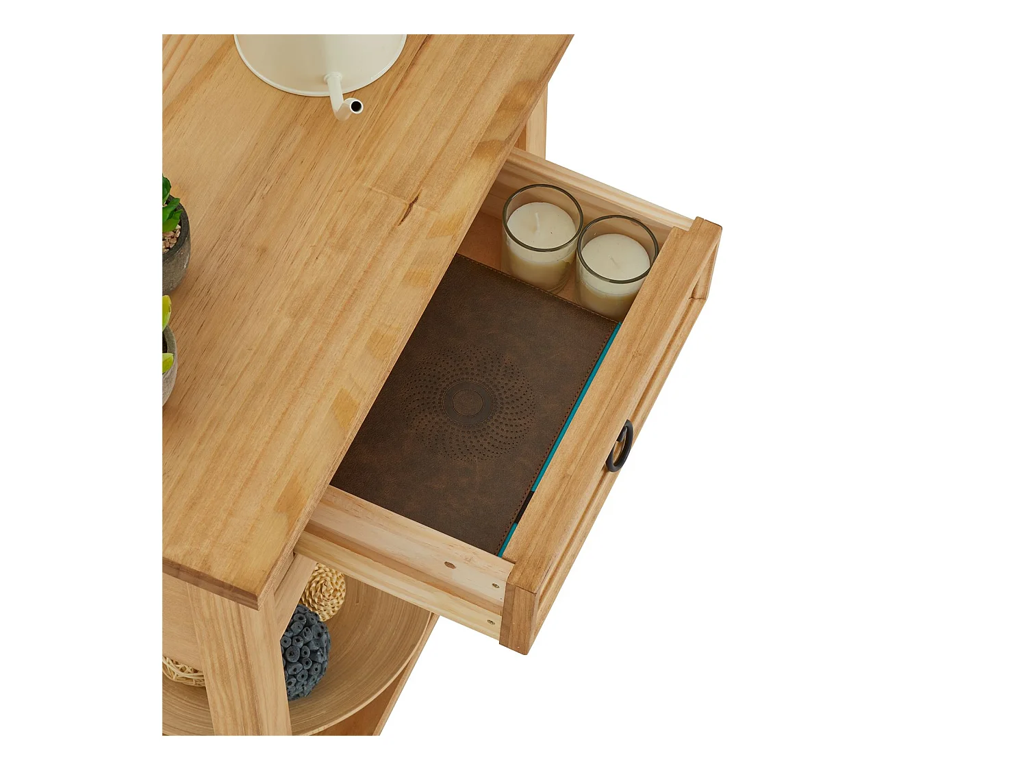 Table console SALSA table d'appoint en bois style mexicain avec 1 tiroir et 1 étagère, en pin massif finition teintée/cirée