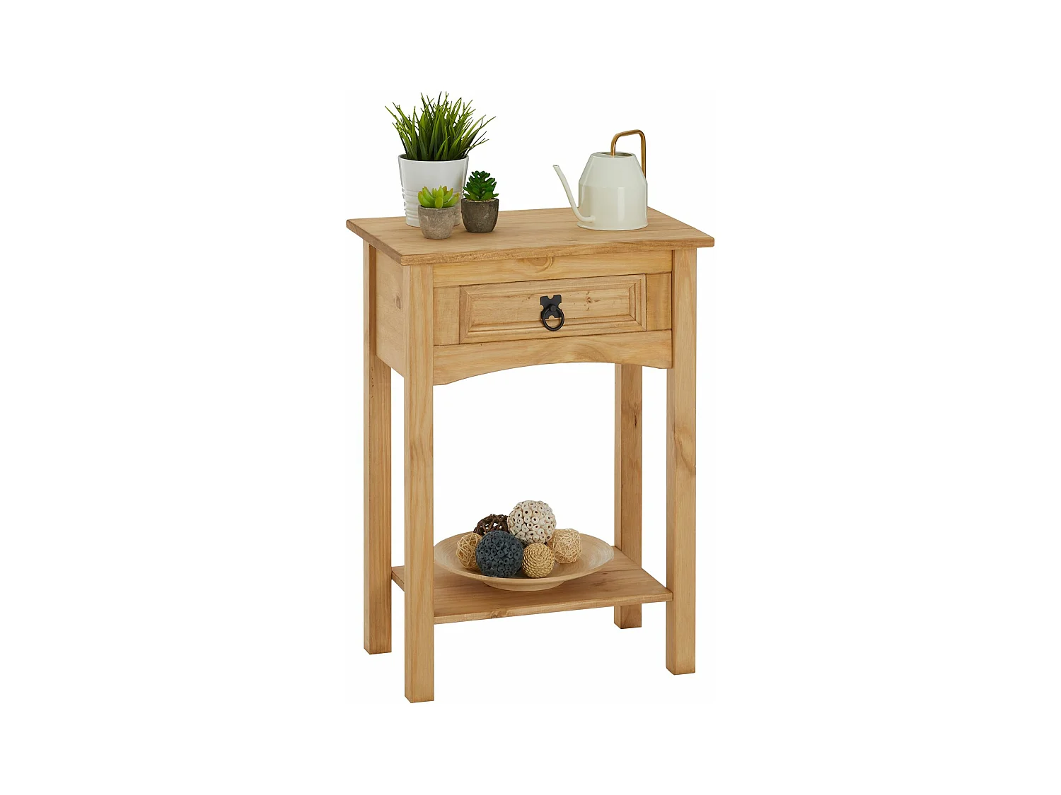 Table console SALSA table d'appoint en bois style mexicain avec 1 tiroir et 1 étagère, en pin massif finition teintée/cirée