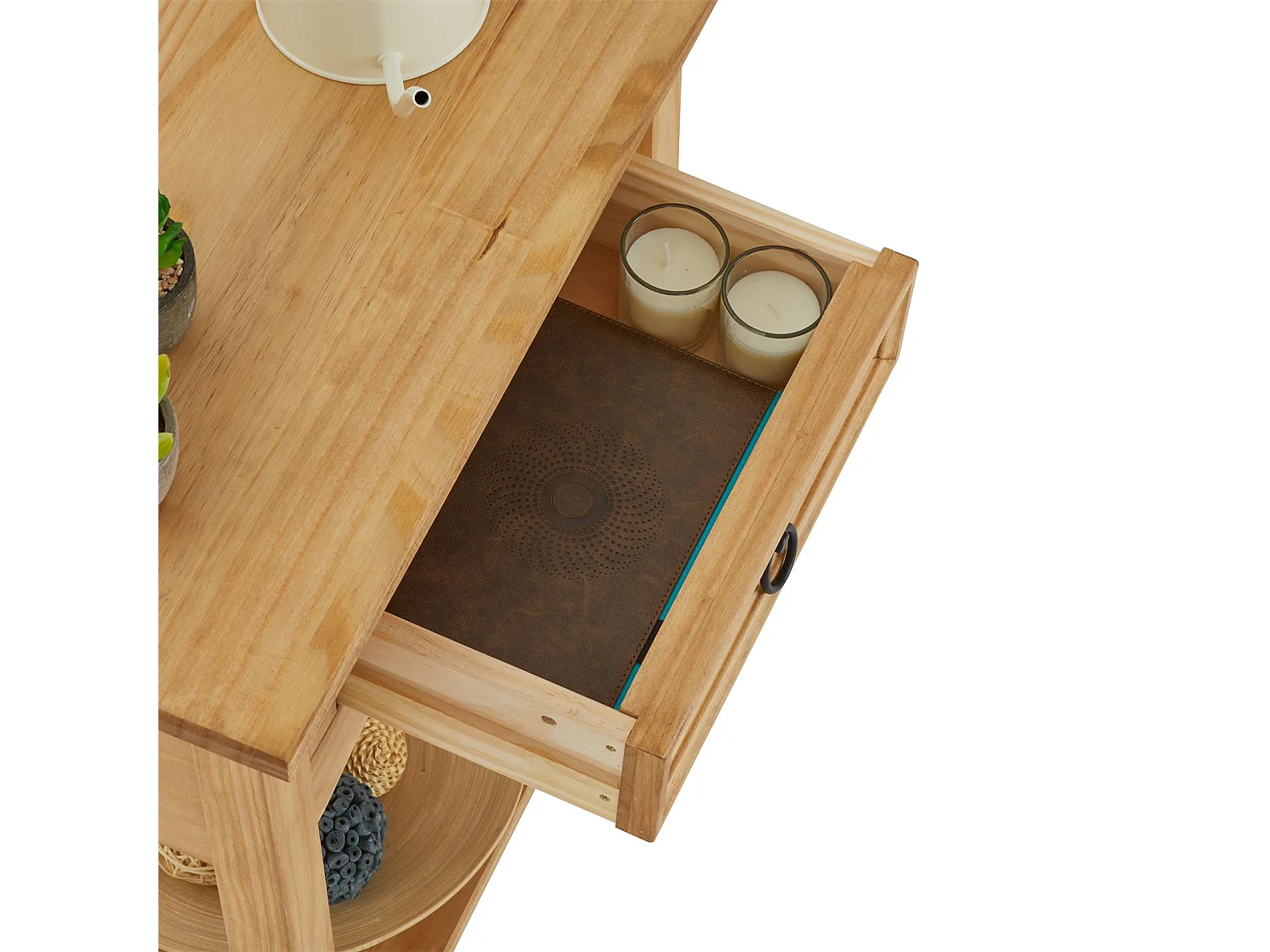 Table console SALSA table d'appoint en bois style mexicain avec 1 tiroir et 1 étagère, en pin massif finition teintée/cirée