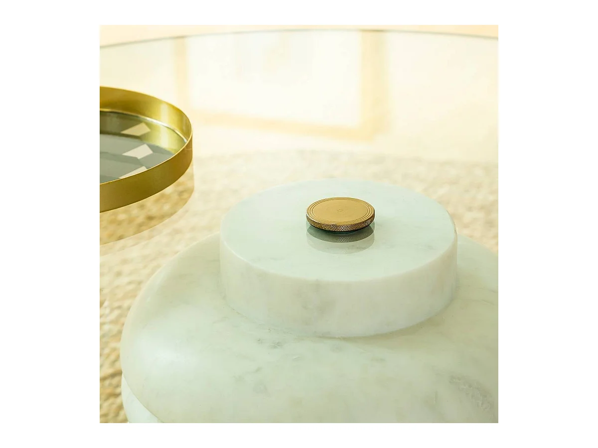 Table basse ronde en marbre et verre Lara