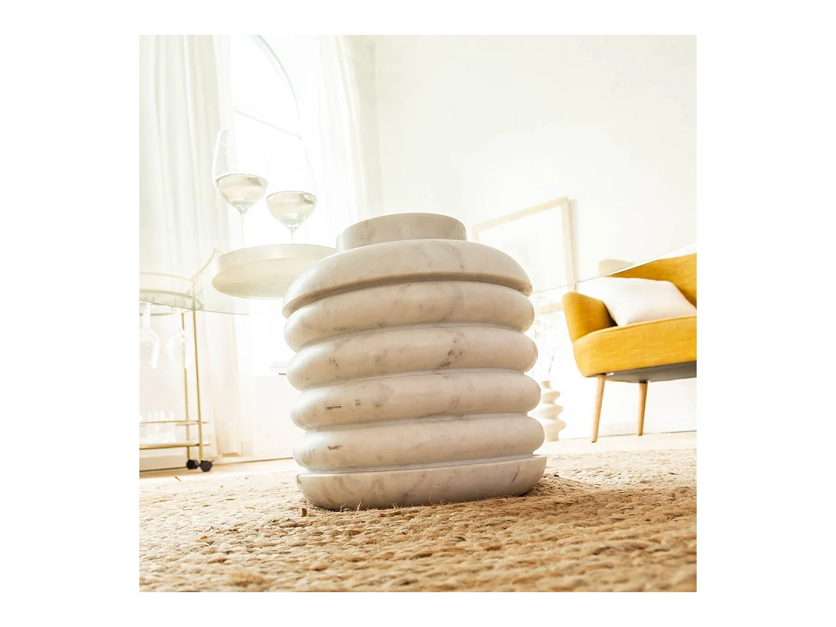 Table basse ronde en marbre et verre Lara