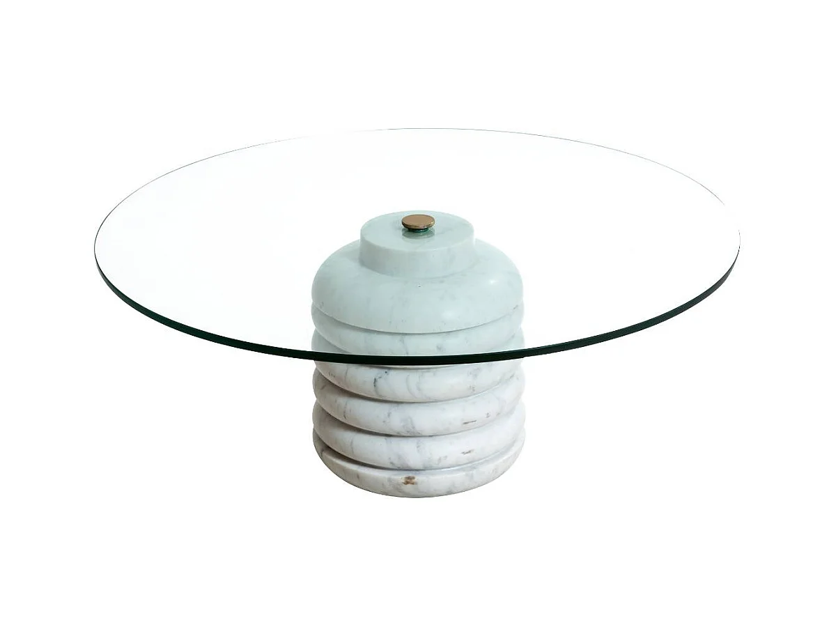 Table basse ronde en marbre et verre Lara