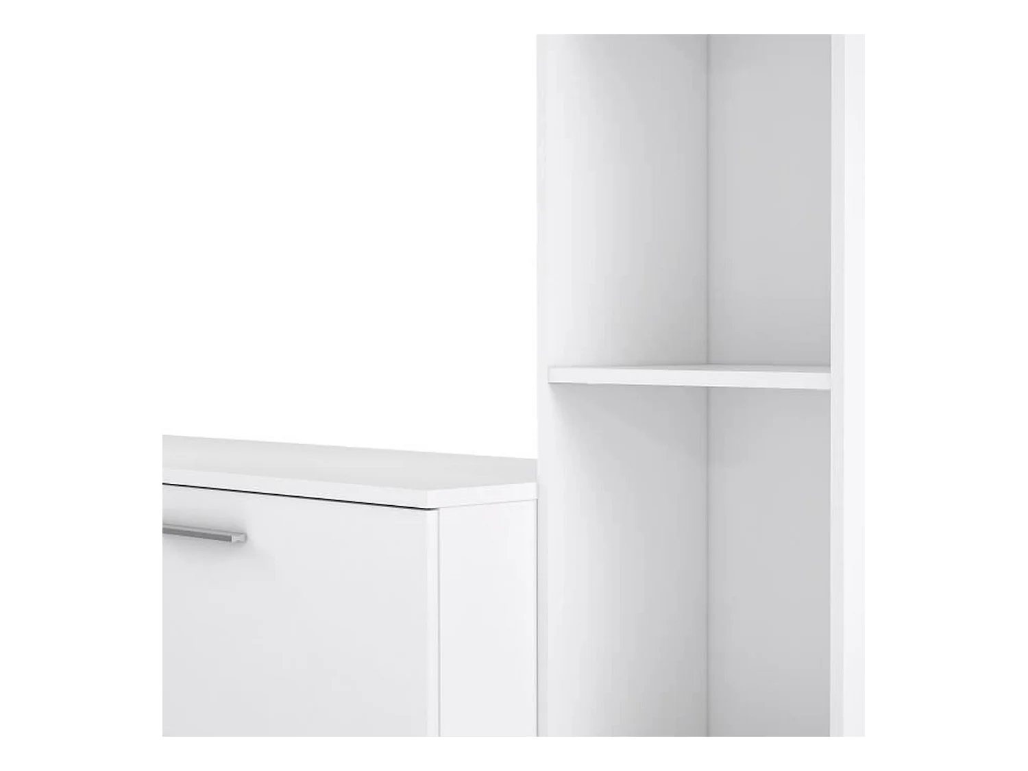 TV-meubel met melamine spaanplaat wand - mat wit - glazen deur + 1 klep + 5 nissen - 220 x 41 x 177,5 cm