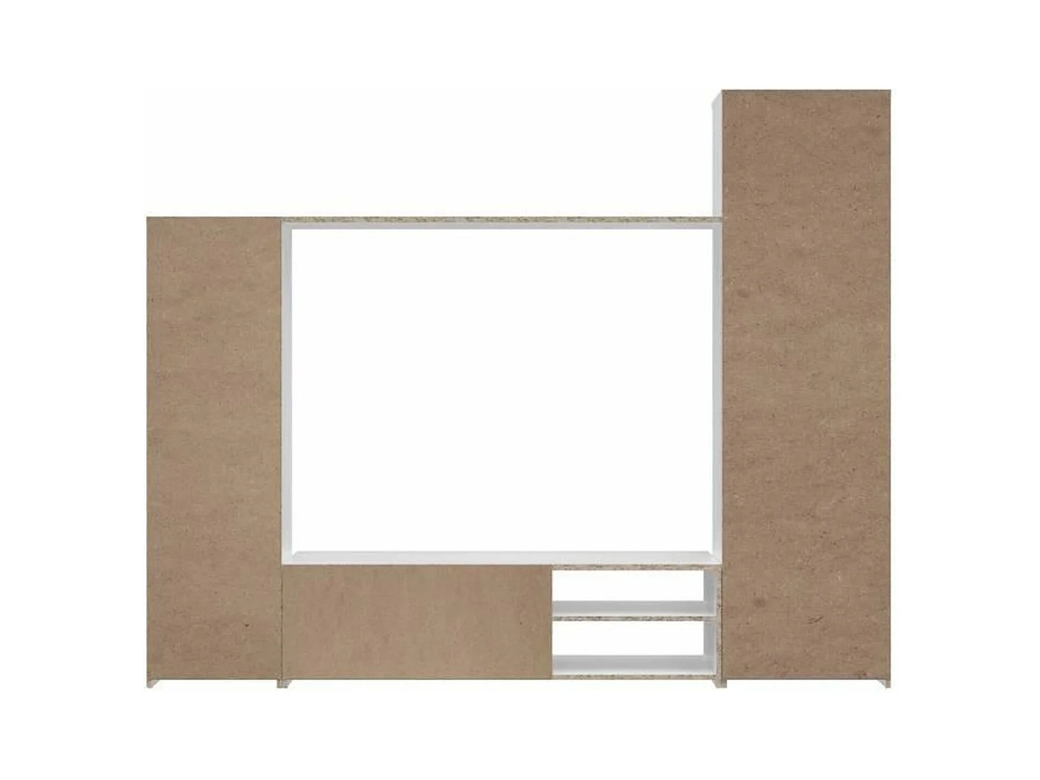 TV-meubel met melamine spaanplaat wand - mat wit - glazen deur + 1 klep + 5 nissen - 220 x 41 x 177,5 cm