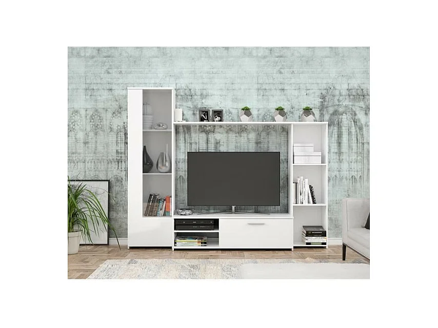 PILVI Meuble TV - Blanc mat - L 220,4 x P41,3 x H177,5 cm