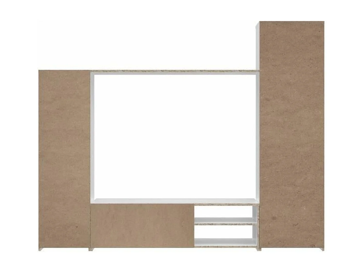 TV-meubel met melamine spaanplaat wand - mat wit - glazen deur + 1 klep + 5 nissen - 220 x 41 x 177,5 cm