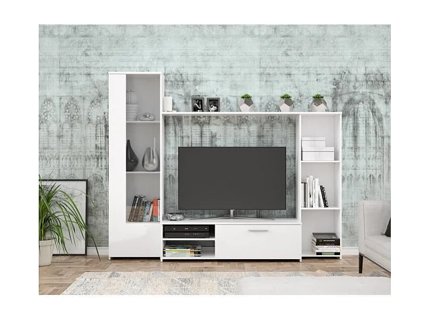 PILVI Meuble TV - Blanc mat - L 220,4 x P41,3 x H177,5 cm