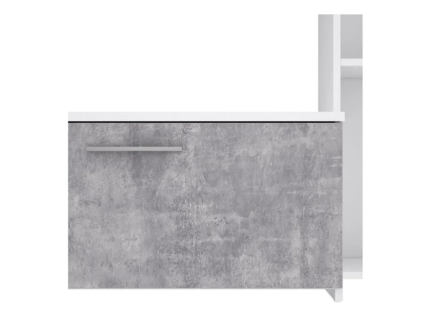 PILVI  Meuble TV - Blanc mat et beton gris clair - L 220,4 x P41,3 x H177,5 cm