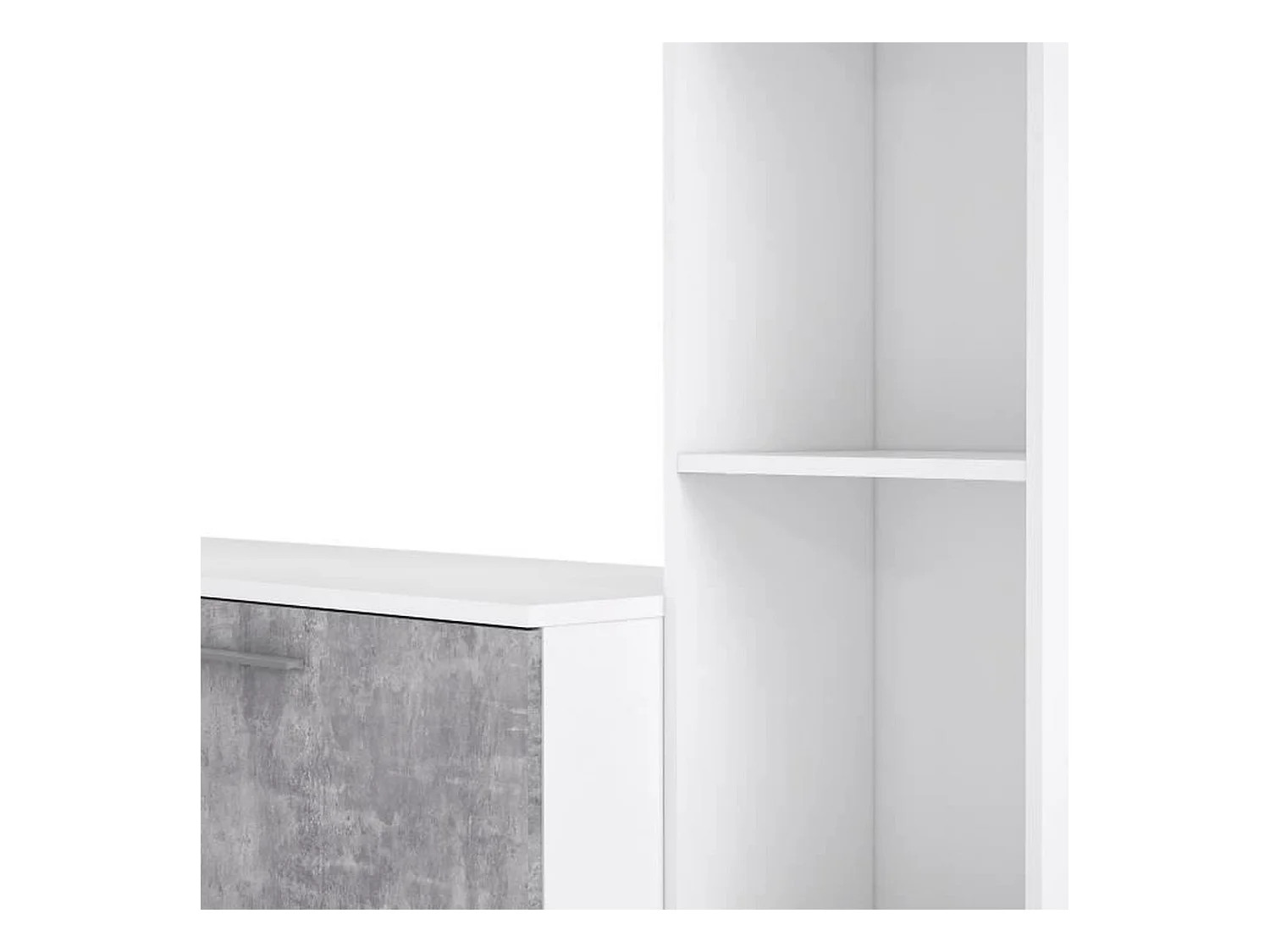 PILVI  Meuble TV - Blanc mat et beton gris clair - L 220,4 x P41,3 x H177,5 cm