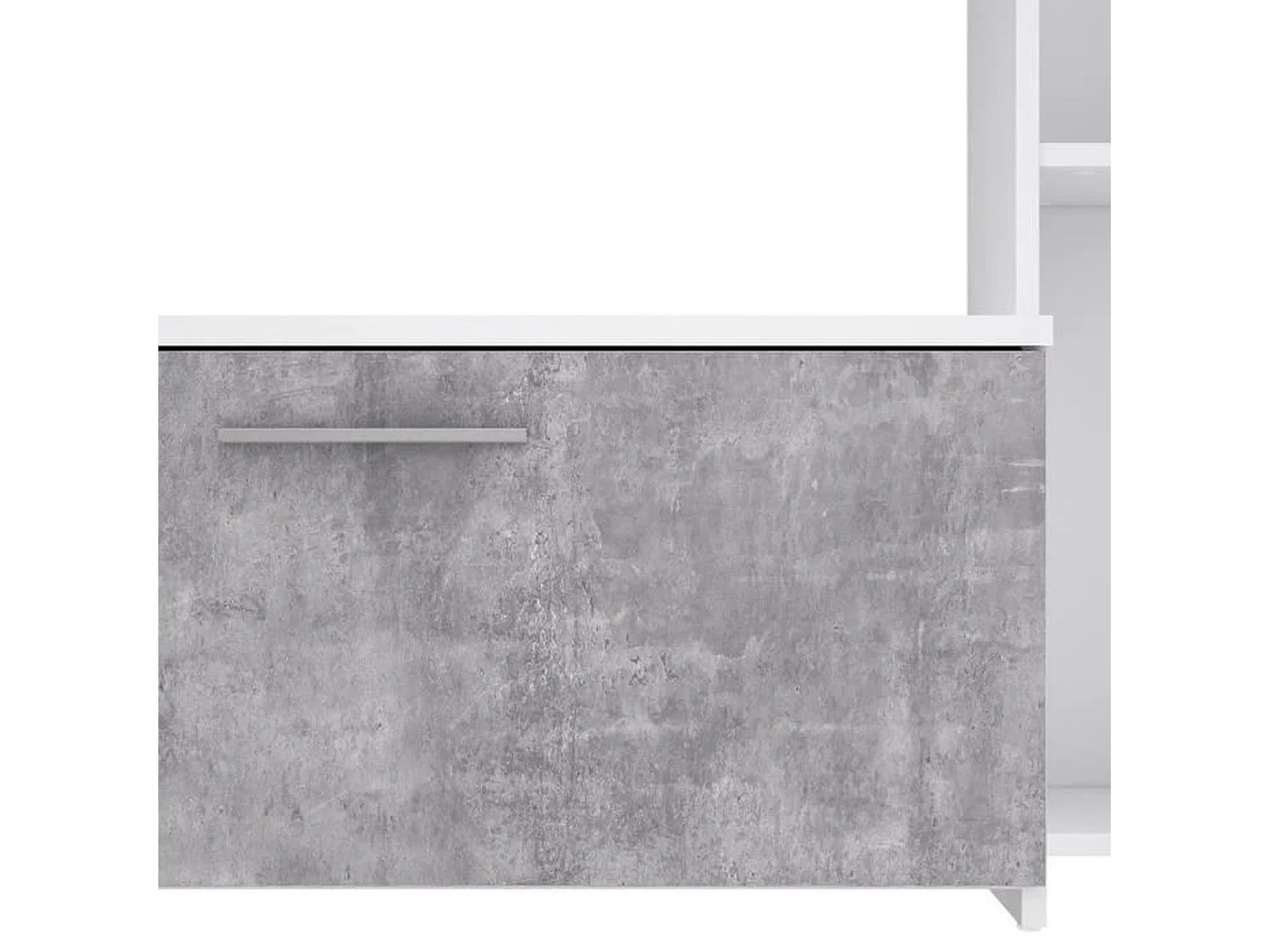 PILVI  Meuble TV - Blanc mat et beton gris clair - L 220,4 x P41,3 x H177,5 cm