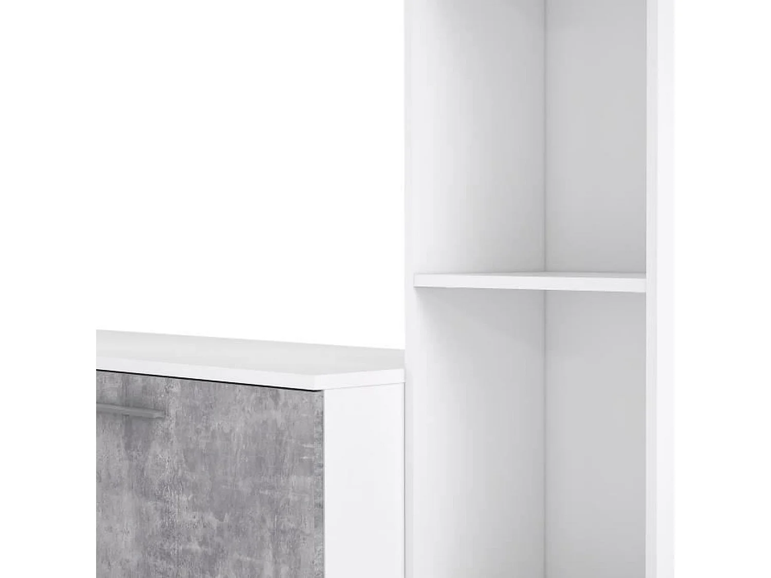 PILVI  Meuble TV - Blanc mat et beton gris clair - L 220,4 x P41,3 x H177,5 cm