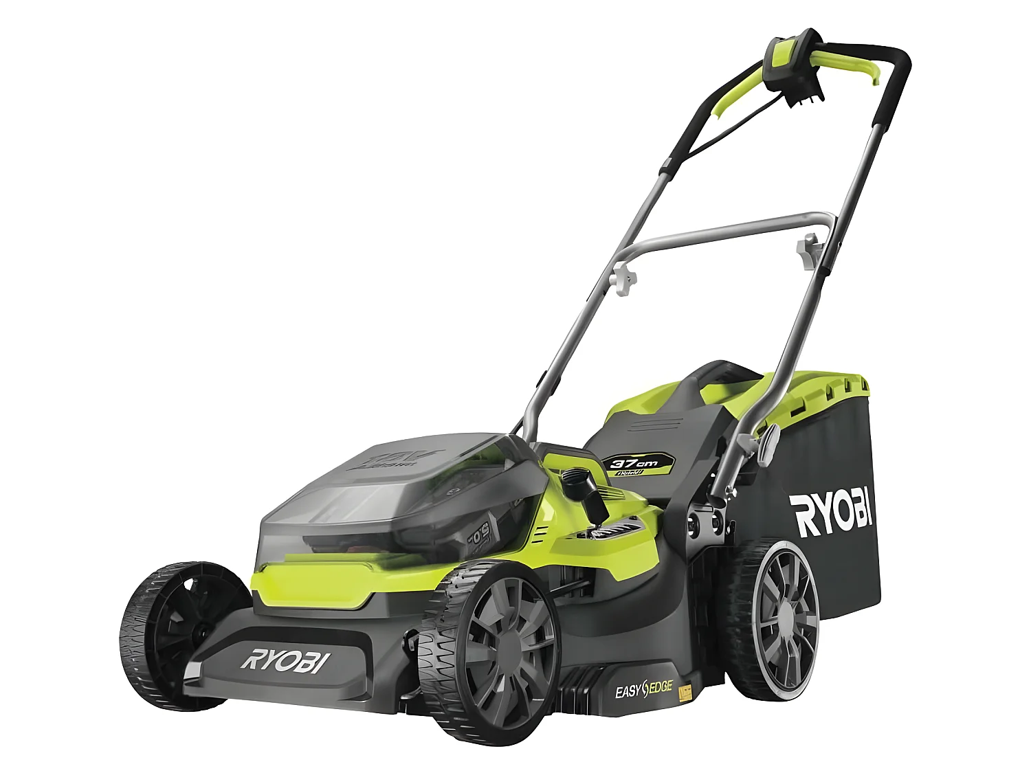 RYOBI Tondeuse Hybride - Ø 37 cm - 2 batteries LithiumPlus 36V 5,0 Ah - Noir et vert