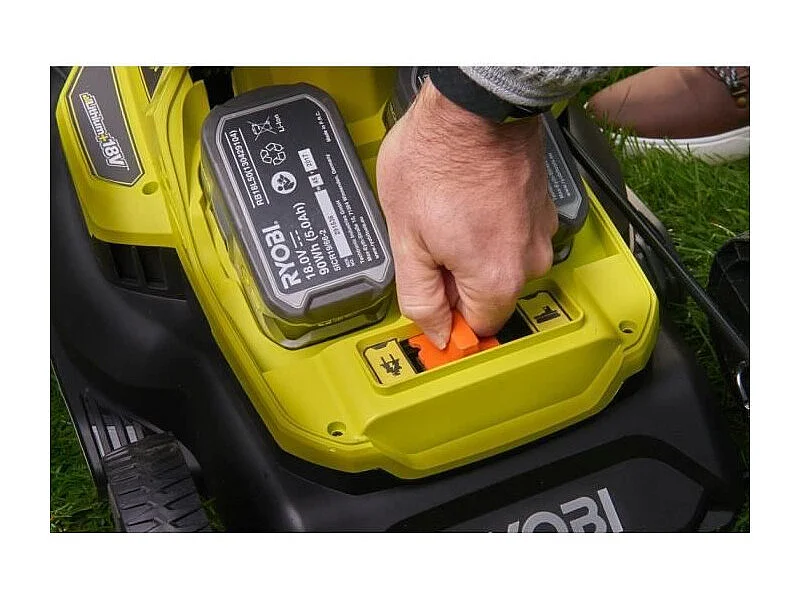RYOBI Tondeuse Hybride - Ø 37 cm - 2 batteries LithiumPlus 36V 5,0 Ah - Noir et vert