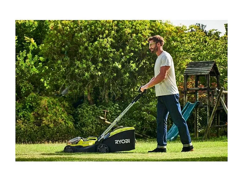RYOBI Tondeuse Hybride - Ø 37 cm - 2 batteries LithiumPlus 36V 5,0 Ah - Noir et vert