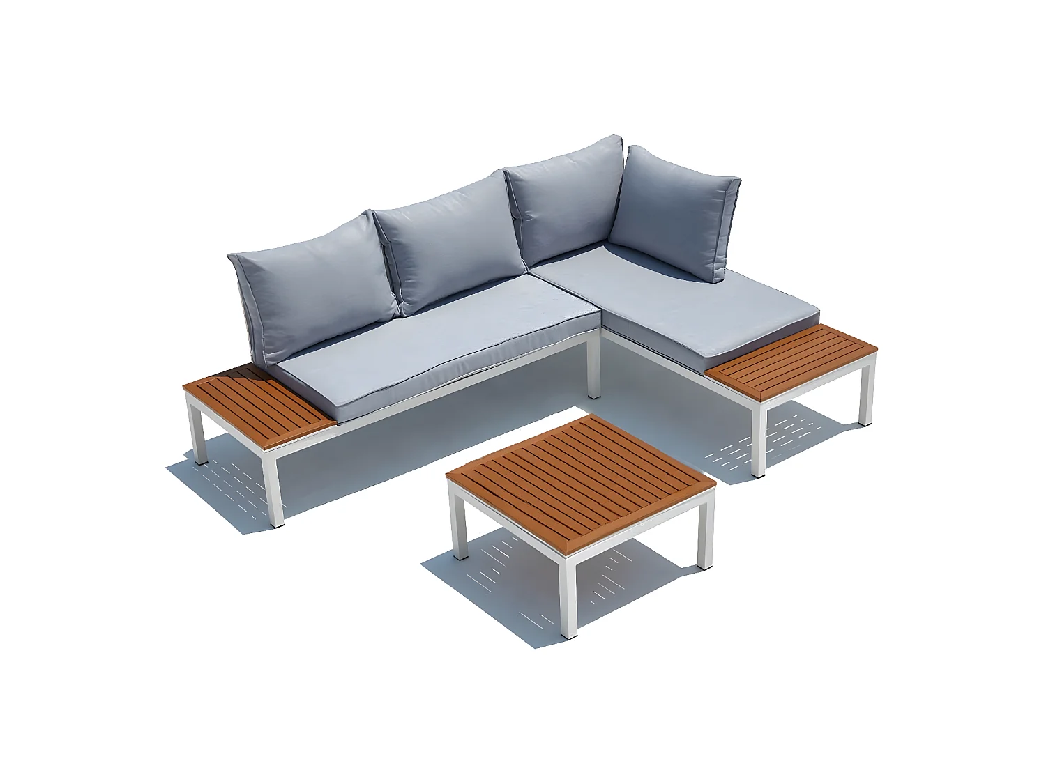 Loungeset van aluminium en wit & grijs staal LOLEA - Elegant design, afneembare kussens, 4 zitplaatsen, vierkante tafel