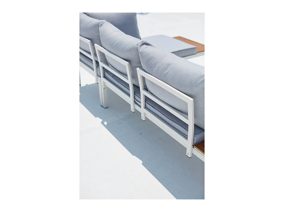 Loungeset van aluminium en wit & grijs staal LOLEA - Elegant design, afneembare kussens, 4 zitplaatsen, vierkante tafel