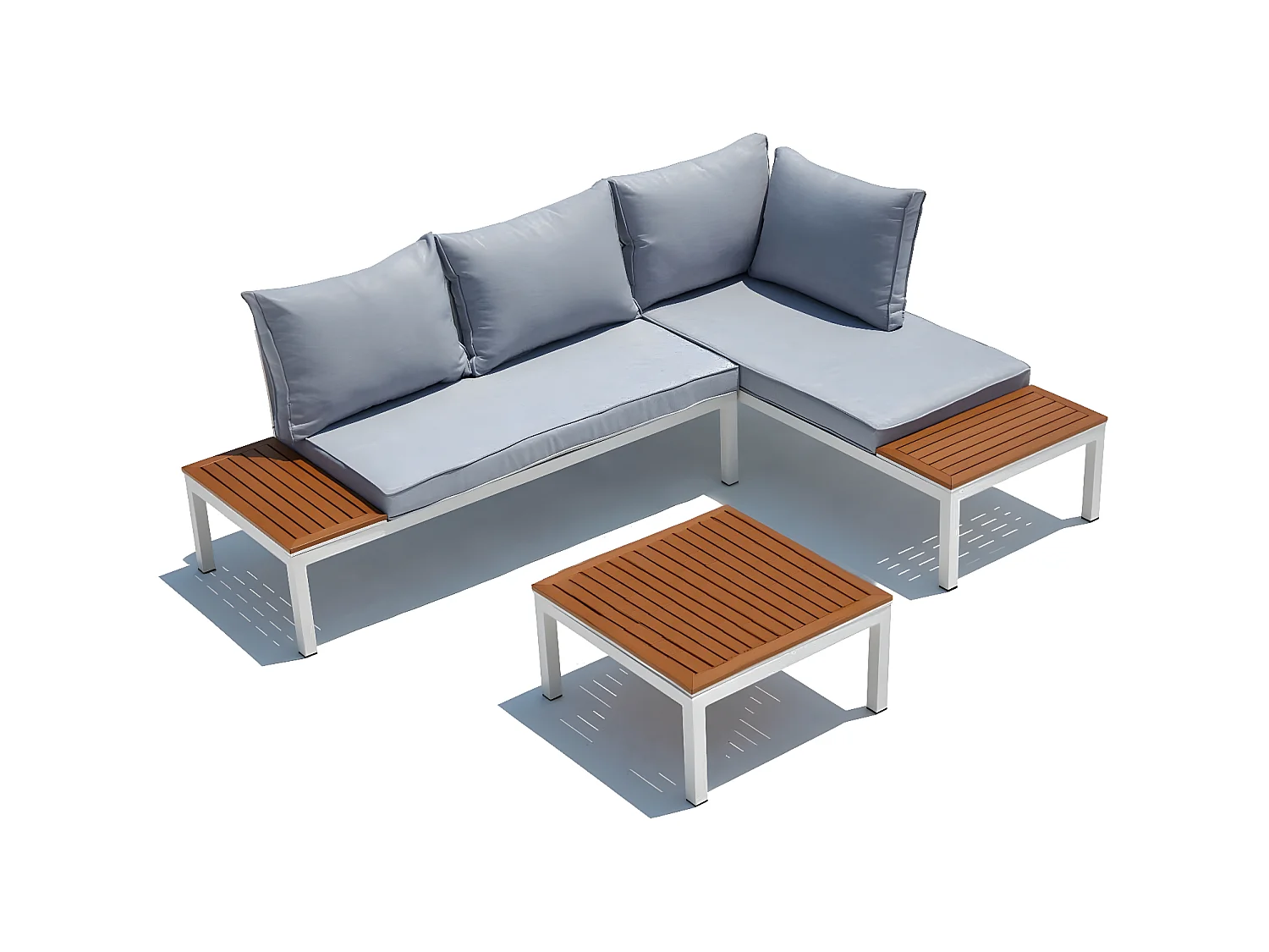 Salon de jardin 4 places en aluminium et acier blanc et gris LOLEA