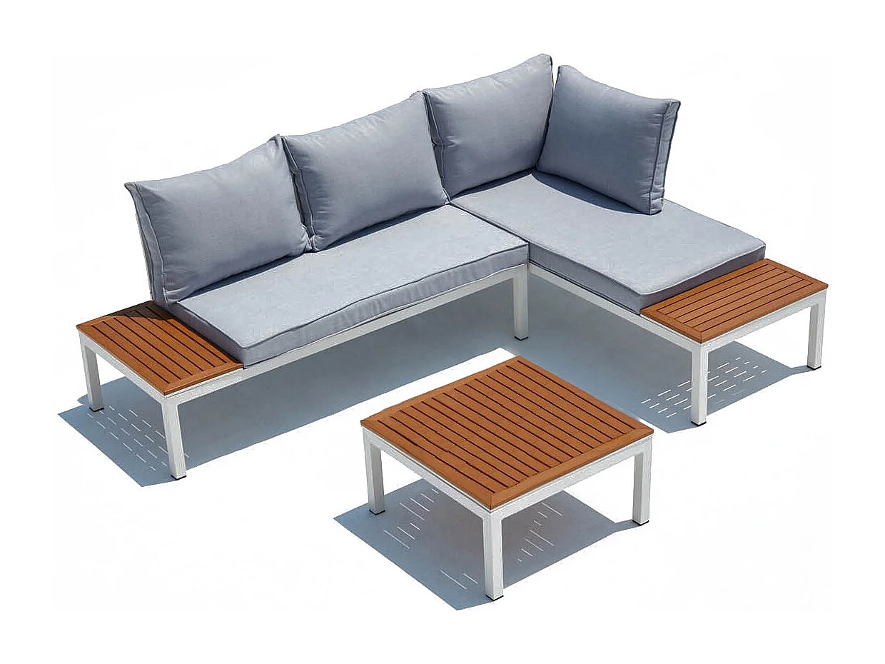 Salon de jardin 4 places en aluminium et acier blanc et gris LOLEA