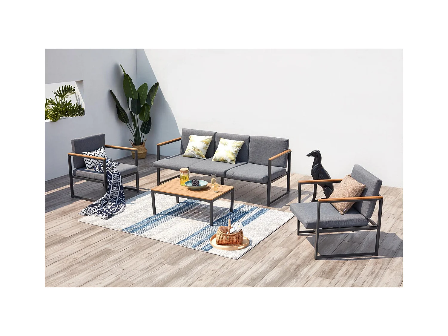Salon de jardin bas en aluminium gris TAHINA
