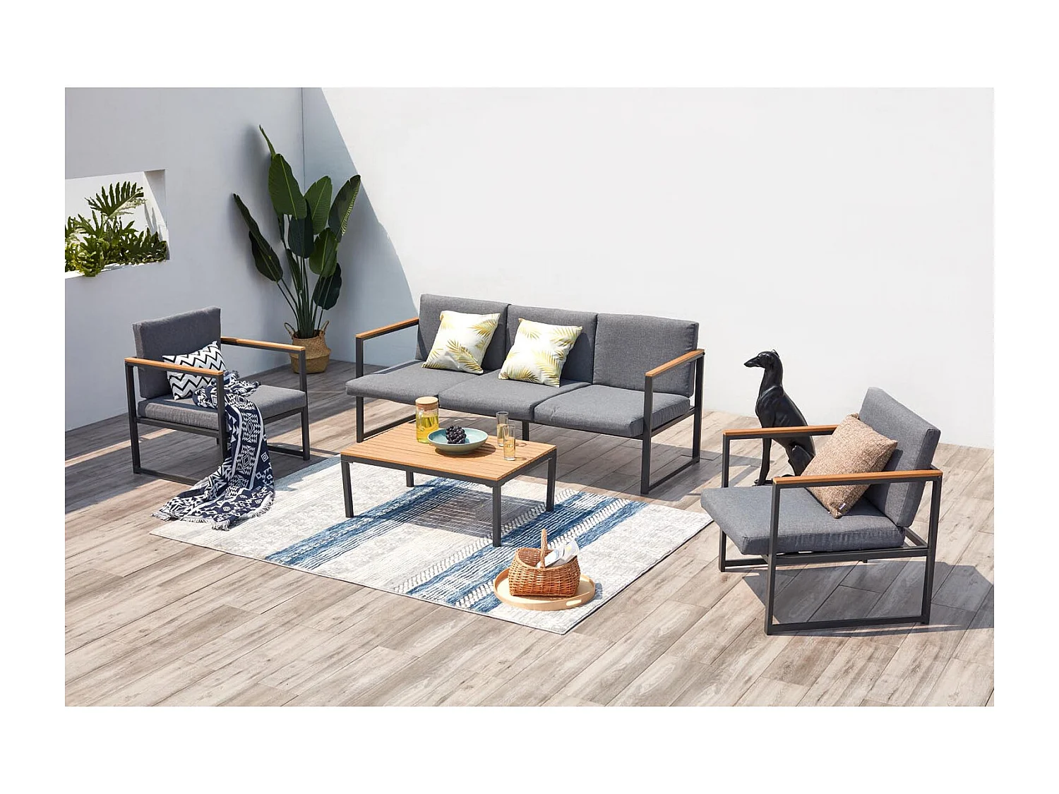 Salon de jardin bas en aluminium gris TAHINA