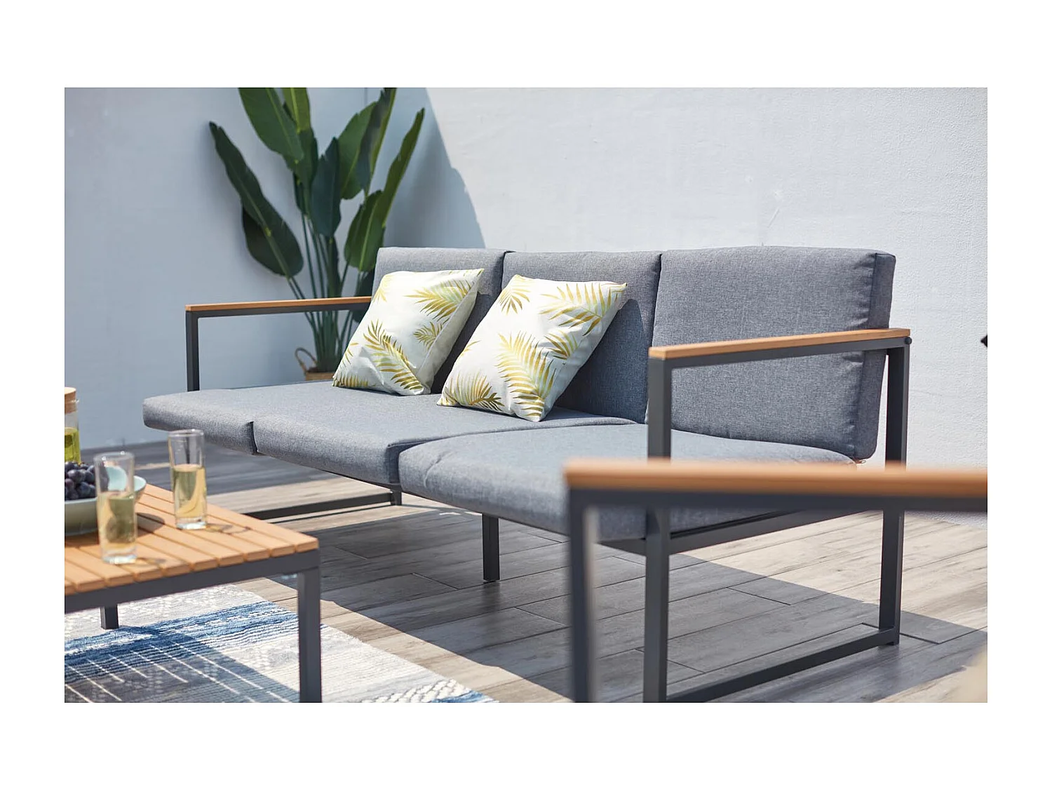 Salon de jardin bas en aluminium gris TAHINA