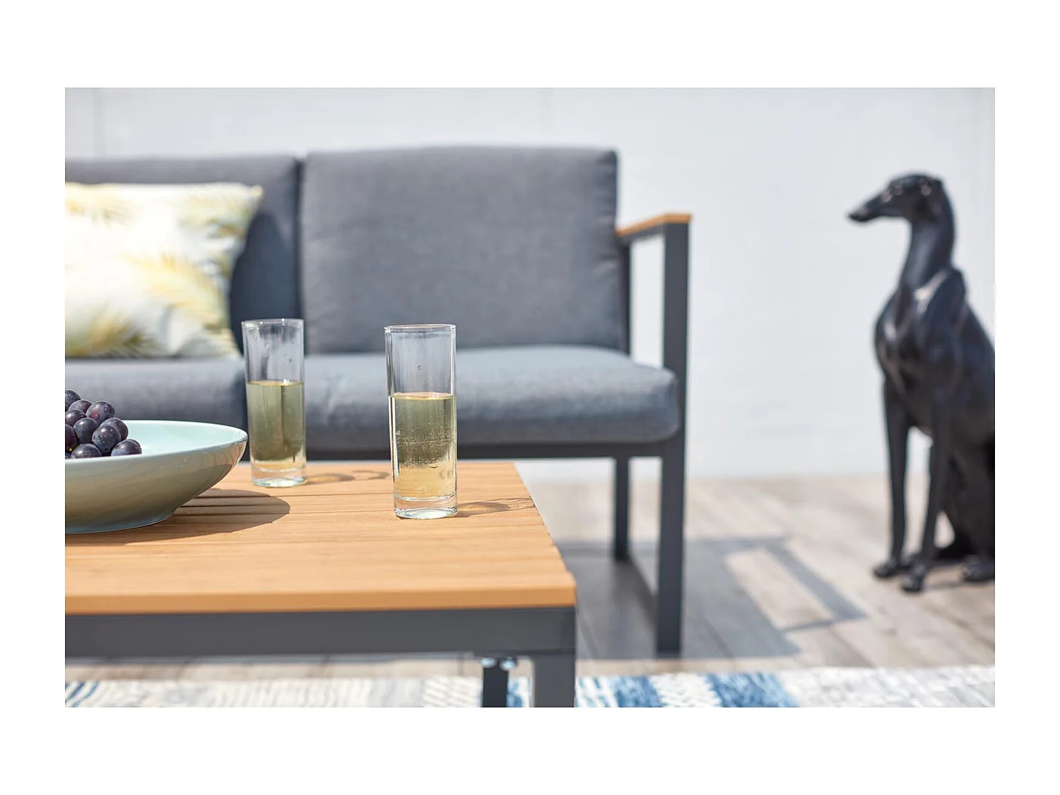 Salon de jardin bas en aluminium gris TAHINA