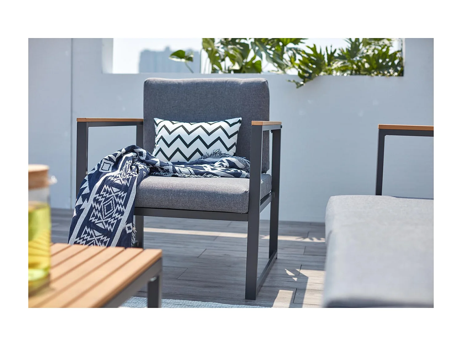 Salon de jardin bas en aluminium gris TAHINA