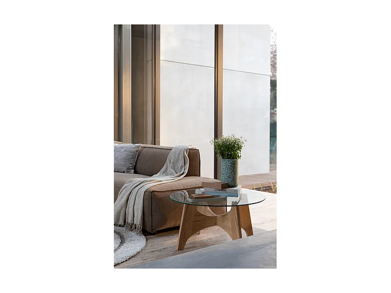 KOBE - Table basse en bois de frêne avec plateau en verre