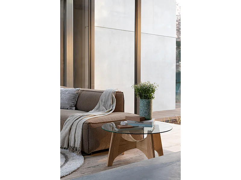 KOBE - Table basse en bois de frêne avec plateau en verre