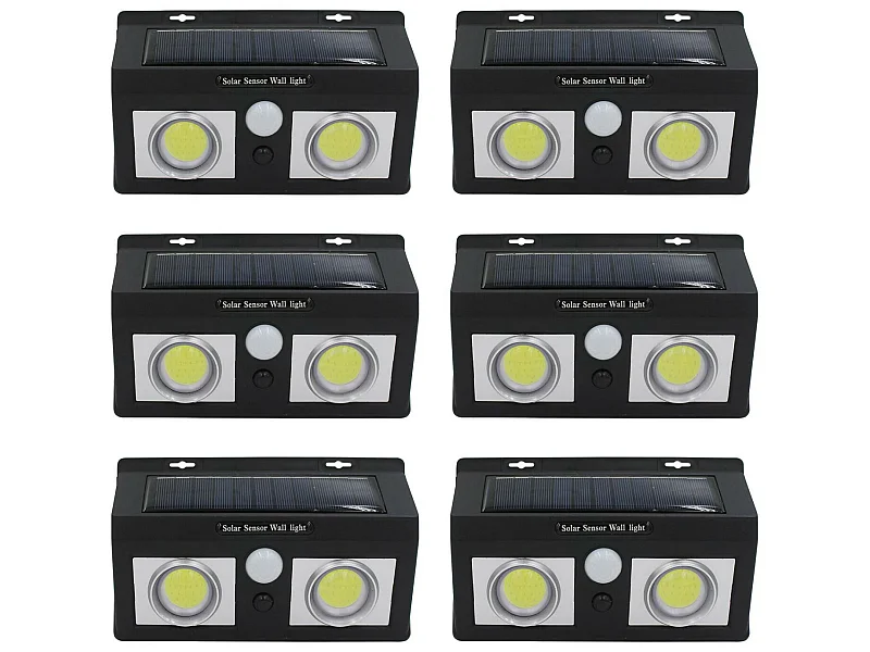 Pack 6 Apliques de Pared Solares LED 2 Luces con Sensor Crepuscular y Movimiento Negro 7500K 20000H 7hSevenOn