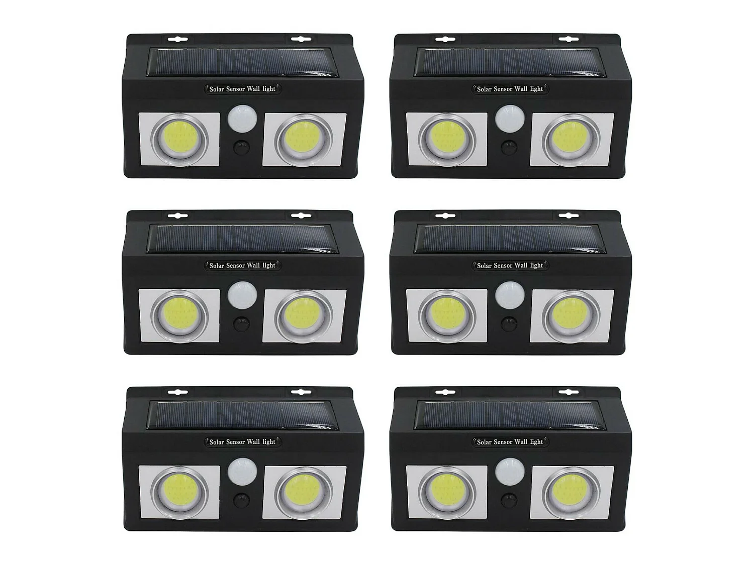 Pack 6 Appliques Solaires LED 2 Lumières avec Crépuscule et Détecteur de Mouvement Noir 7500K 20000H 7hSevenOn