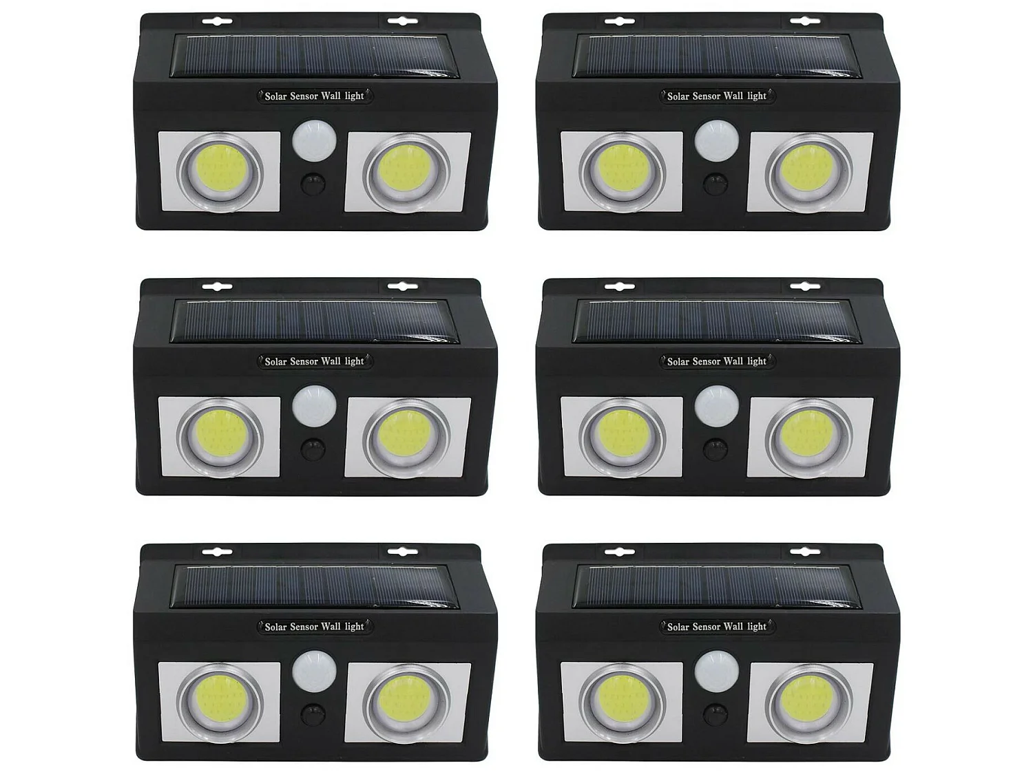 Pack 6 Apliques de Pared Solares LED 2 Luces con Sensor Crepuscular y Movimiento Negro 7500K 20000H 7hSevenOn
