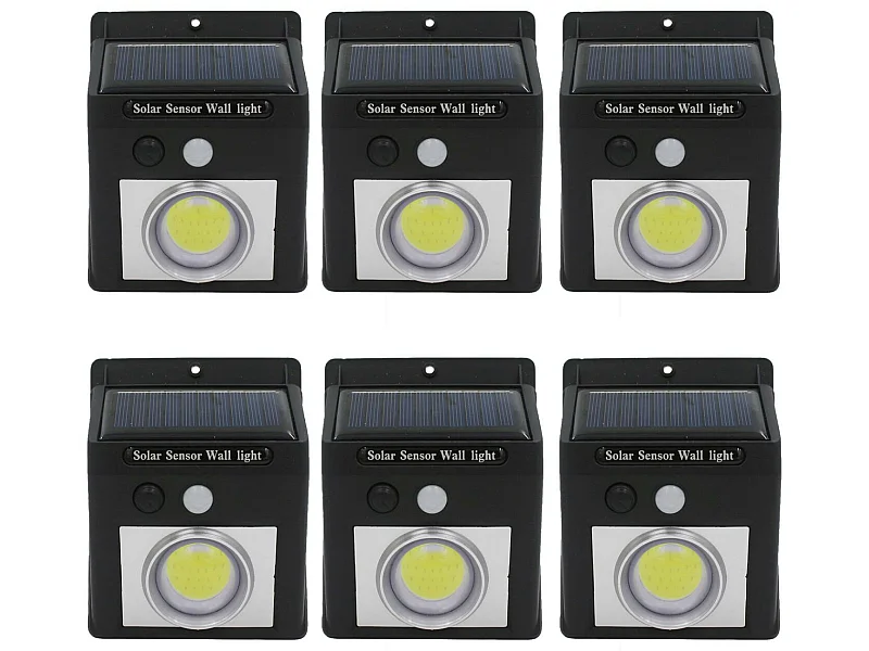 Pack 6 Apliques de Pared Solares LED con Sensor Crepuscular y Movimiento Negro 7500K 20000H 7hSevenOn