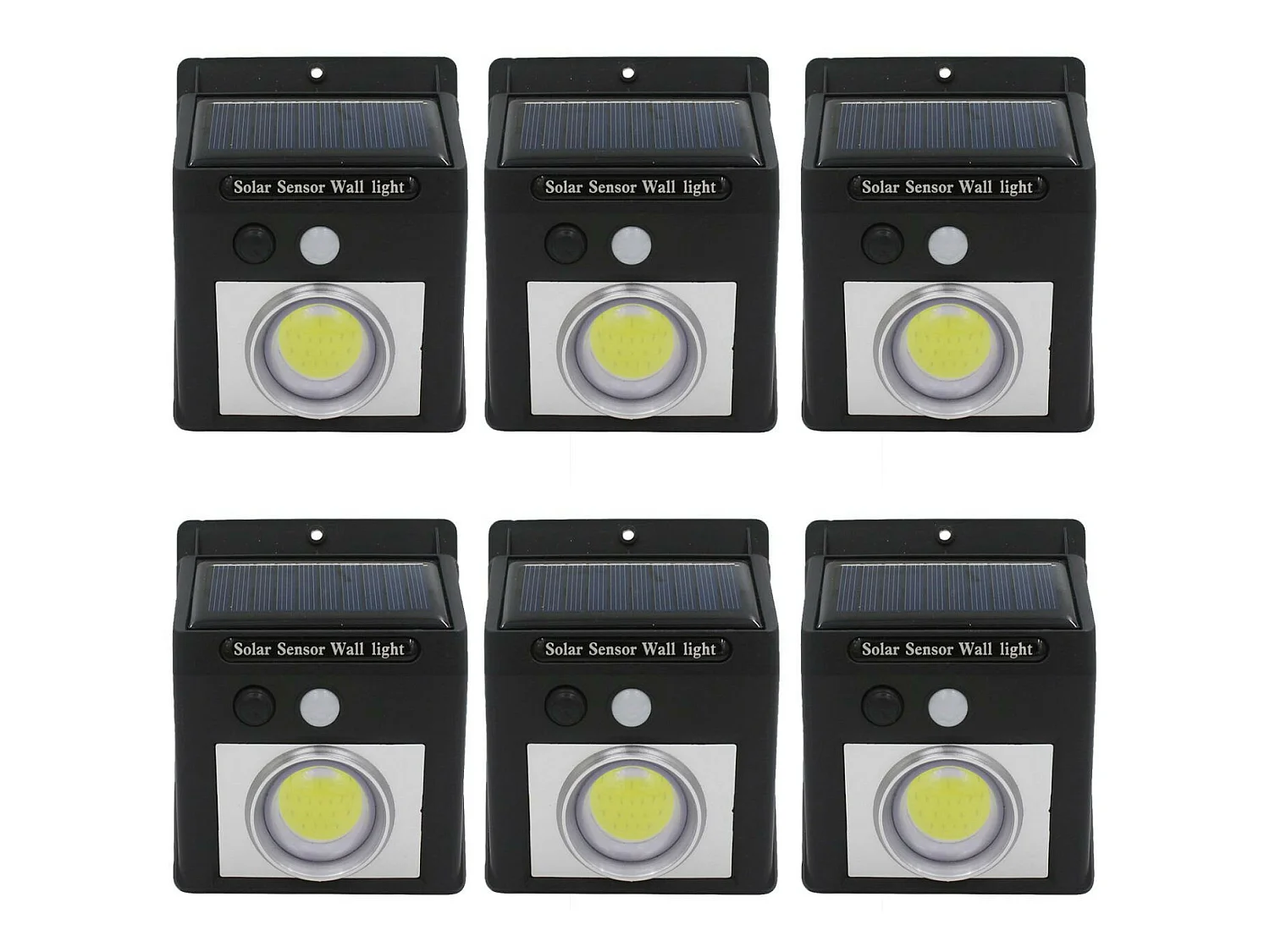 Confezione 6 applique solari a LED con sensore crepuscolare e di movimento nero 7500K 20000H 7hSevenOn