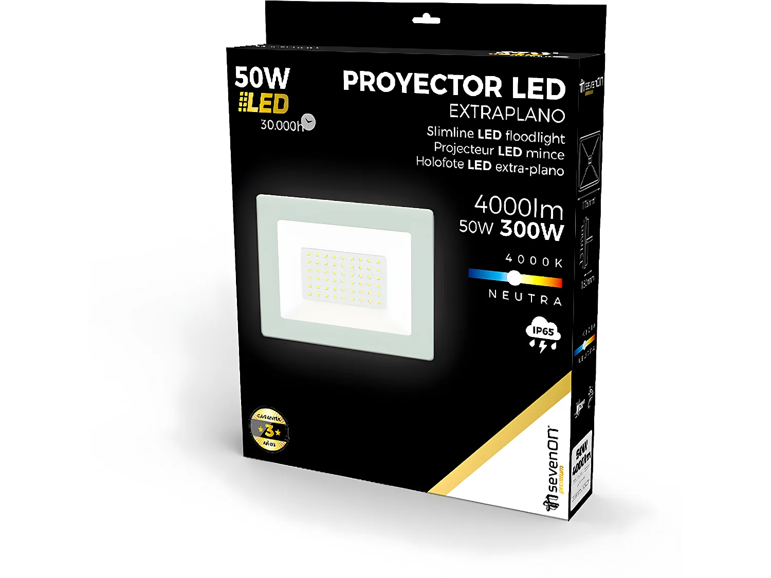 50W Ultraslim LED Floodlight Outdoor IP65 Adjustable White 4000K 30000H 7hSevenOn