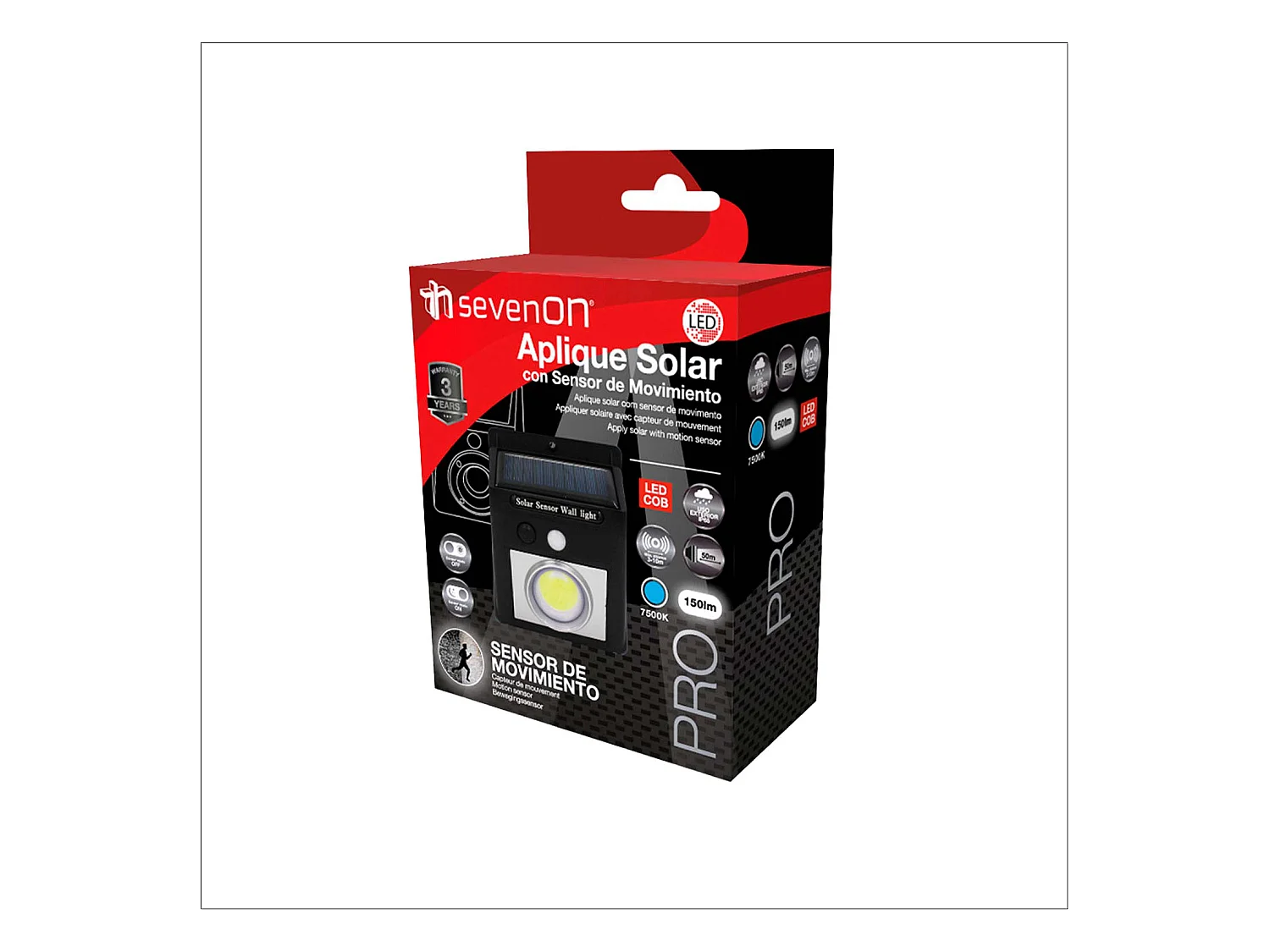 Aplique de Pared Solar LED con Sensor Crepuscular y Movimiento Negro 7500K 20000H 7hSevenOn