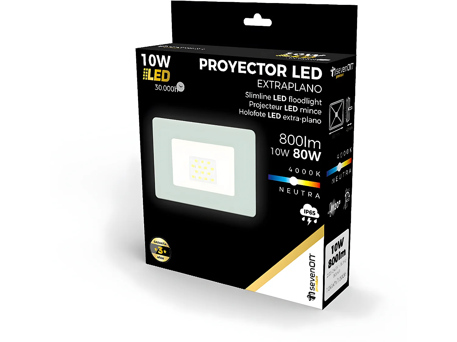 10W Ultraslim LED Projector IP65 Outdoor Floodlight White 4000K 30000H 7hSevenOn