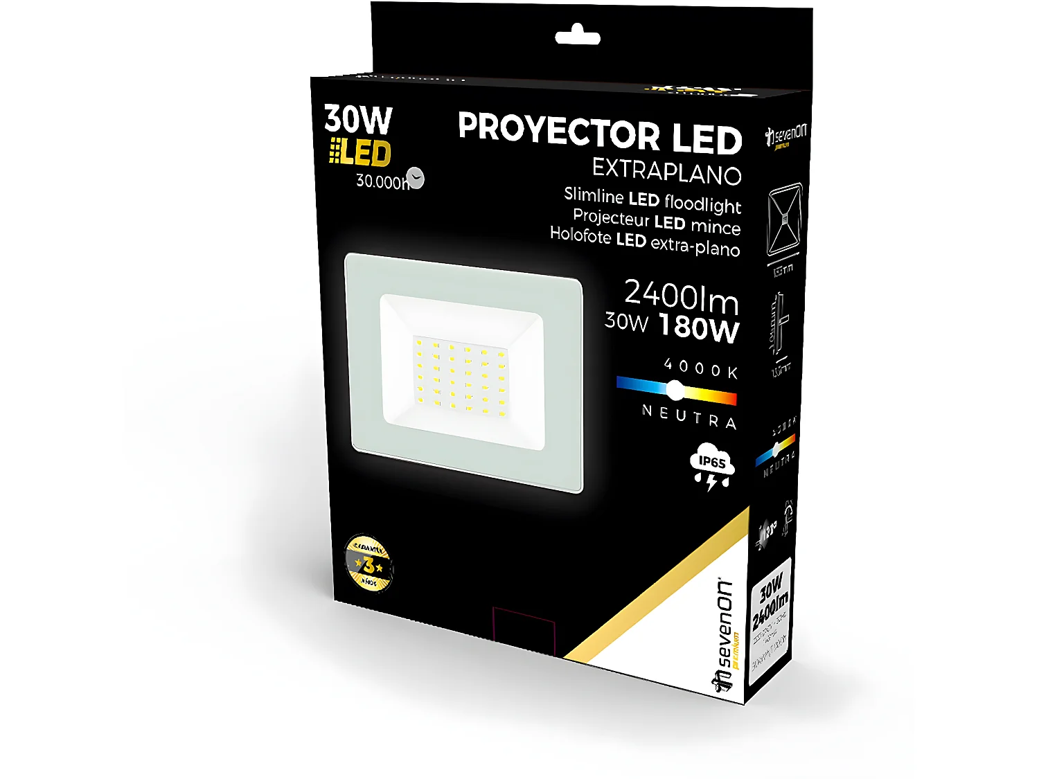 30W Ultraslim LED Floodlight Outdoor IP65 Adjustable White 4000K 30000H 7hSevenOn