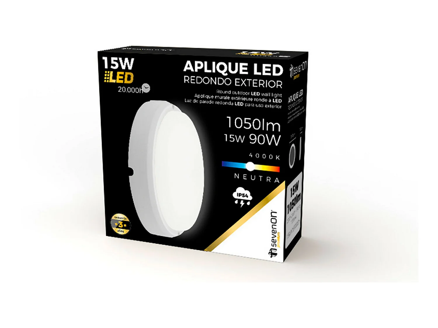 Applique extérieure LED ronde 15W 1500lm Blanc 4000K 20000H 7hSevenOn Premium