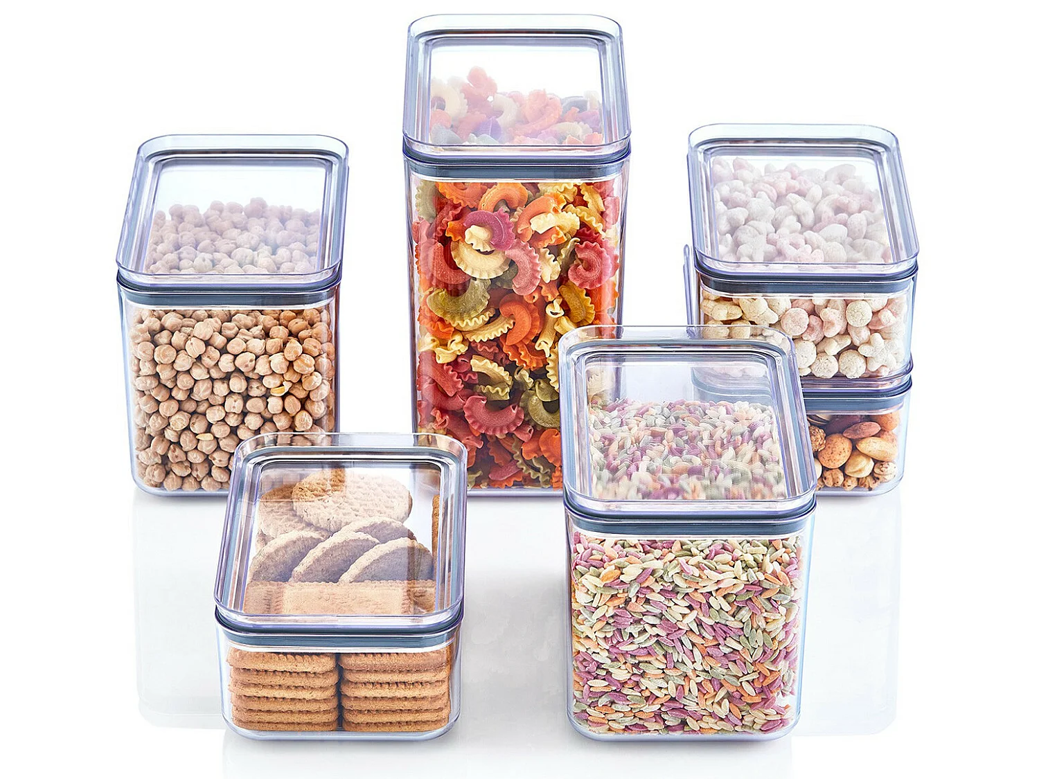 Lot de 6 grands récipients rectangulaires hermétiques pour la conservation des aliments 10.5x16.5x16.5x19cm 7house