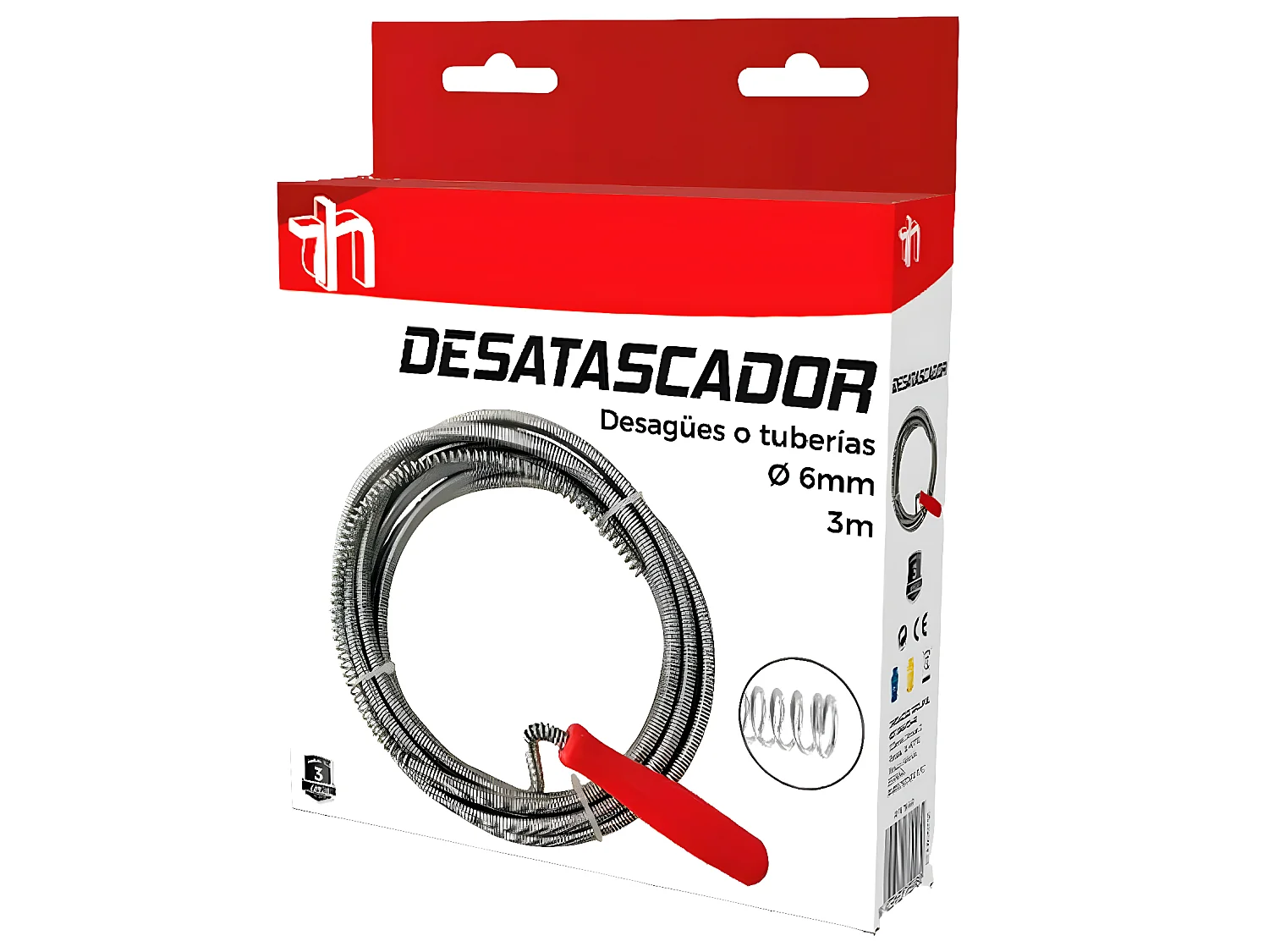 Pack 2 Desatascadores de Tuberias en Espiral 3m Gris/Rojo 7house