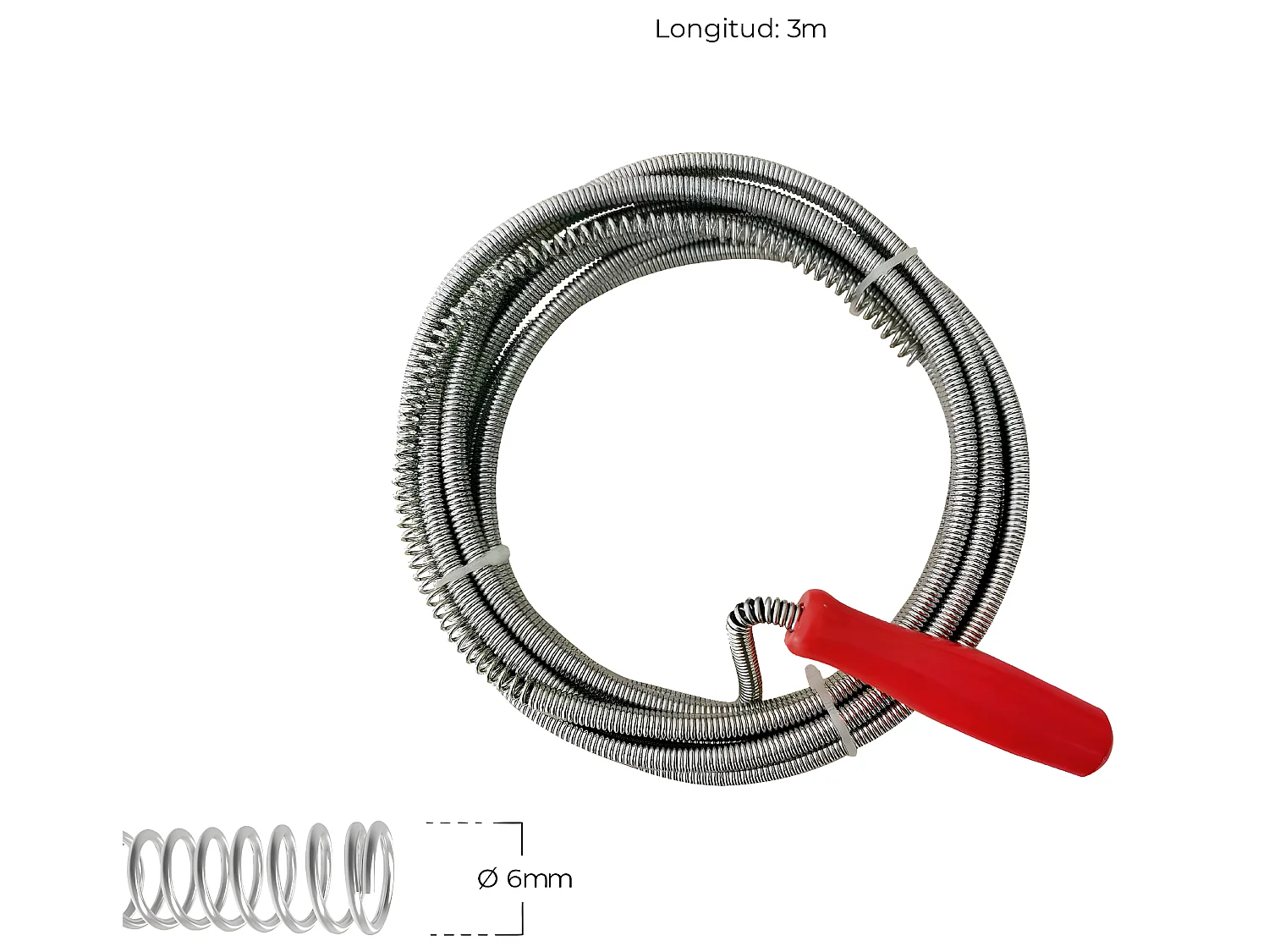 Pack 2 déboucheurs de tuyaux en spirale 3m Gris/Rouge 7house