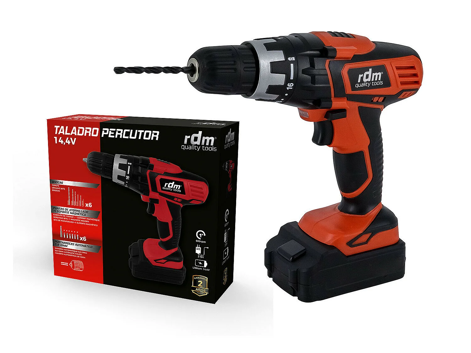 Taladro Atornillador 550rpm de Batería 14,4V Ni-MH RDM Quality Tools